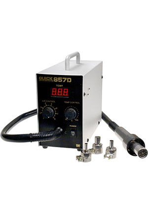 QUICK857DW+, станция термовоздушная (фен паяльный), с доп. насадками